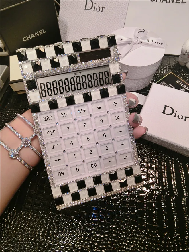 Bling Diamond Rhinestone Slim Portable Mini Calculator Solar Power Energy Crystal Keyboard Dual Power Supply Wholesale