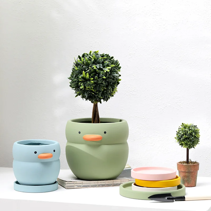 Custom Color/size Ceramic Plant Pot Container, Cartoon Cute Flower Pot Flower Vase, Duck Shape Pots For Plant