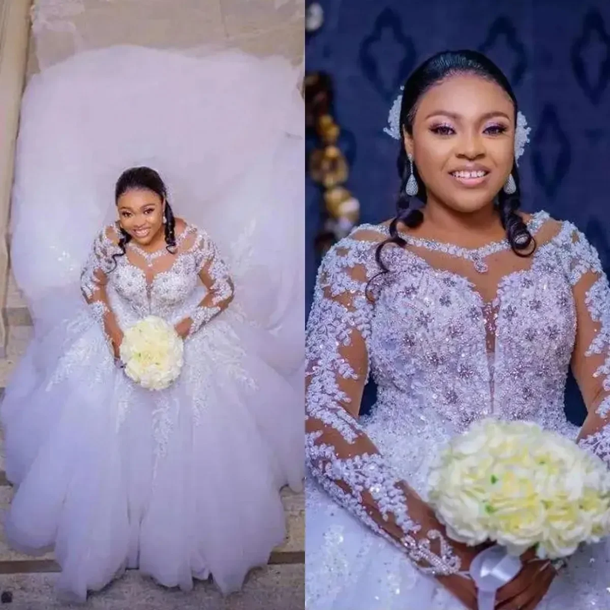 Luxurious Plus Size Wedding Dresses Ball Gown 2024 Crystal Beading Applique Dresses Custom Made