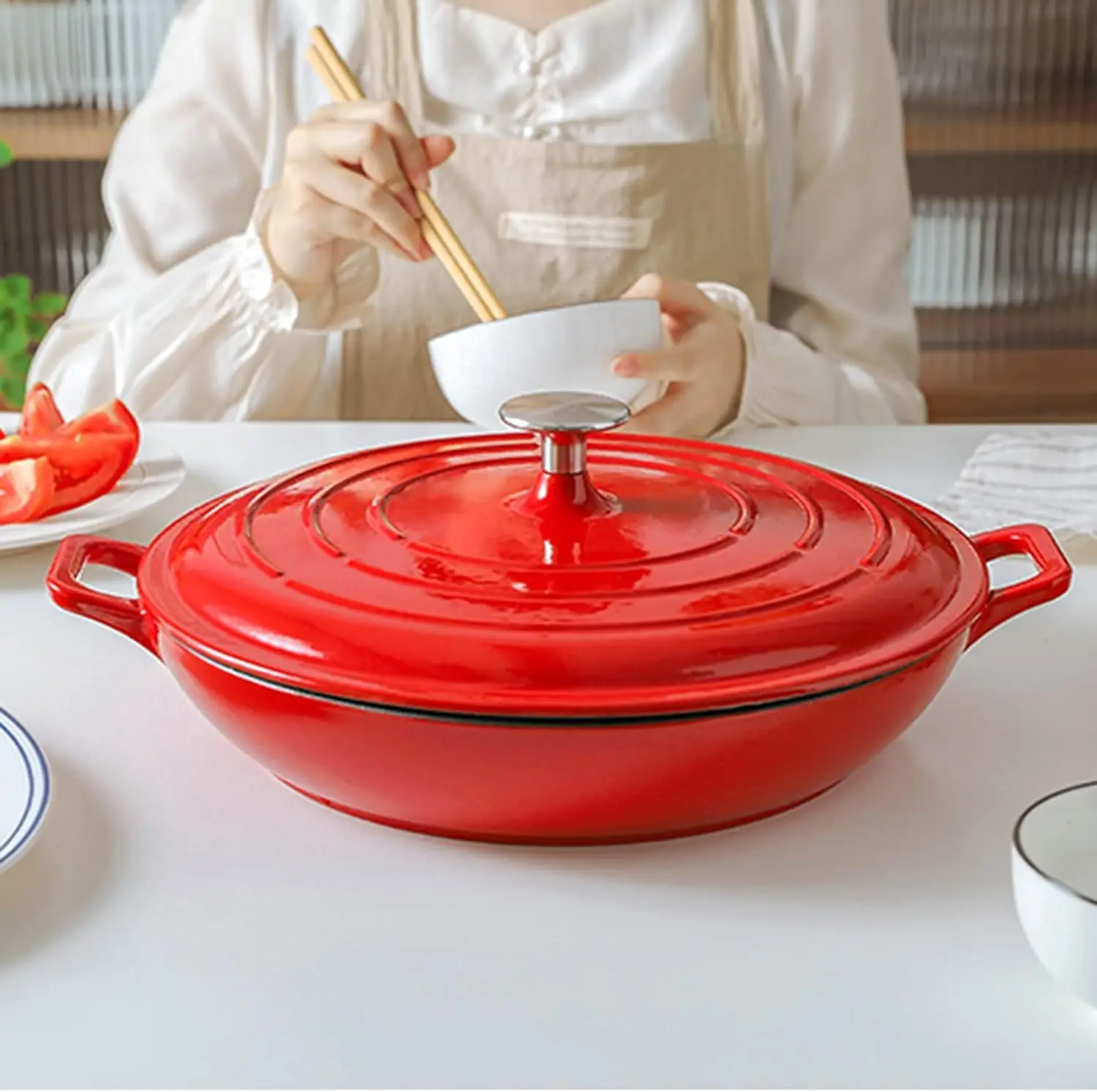 Chinese High Quality Non-stick Pots 32cm Cast Iron Kitchen Pot for Cooking and Serving Enamel Coating  Big Size Good Quality