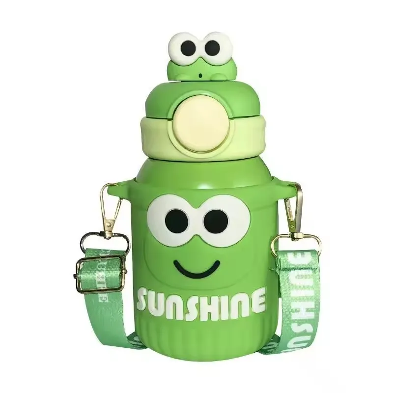 Cartoon Animal silicone sleeve Straws Water Bottle 550ml drop-proof holder Water Bottle Kids Thermos Cup