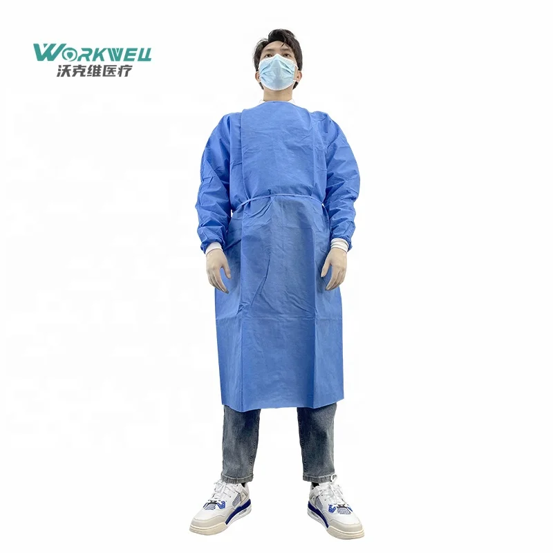 Factory Price ASTM F1670 hospital isolation gown 510K disposable gown pp pe Waterproof Chemical for Inpatient Wards