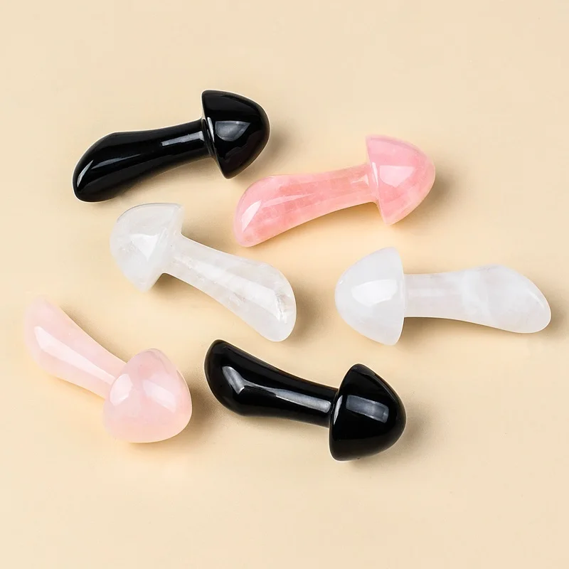 Hot Selling Crystal Eye Massager Natural Rose Quartz Black Obsidian Guasha Mushroom Custom Logo Jade Stone Facial Gua Sha Tool