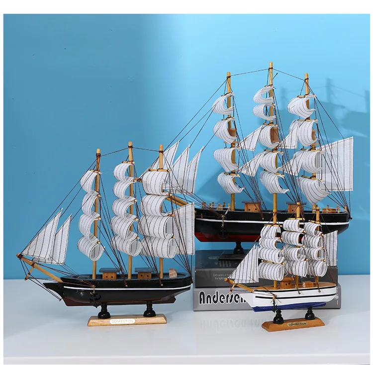Pirate ship sailing yacht small boat model 30 40cm wooden small boat with led light deco fishing boat home table decoration