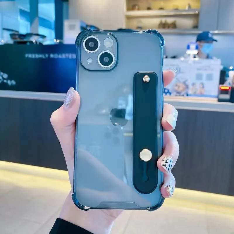 New wholesale oem clear luxury cell phone cases with studded finger wrist strap logo handle for iphone/samsung/xiaomi/vivo/oppo