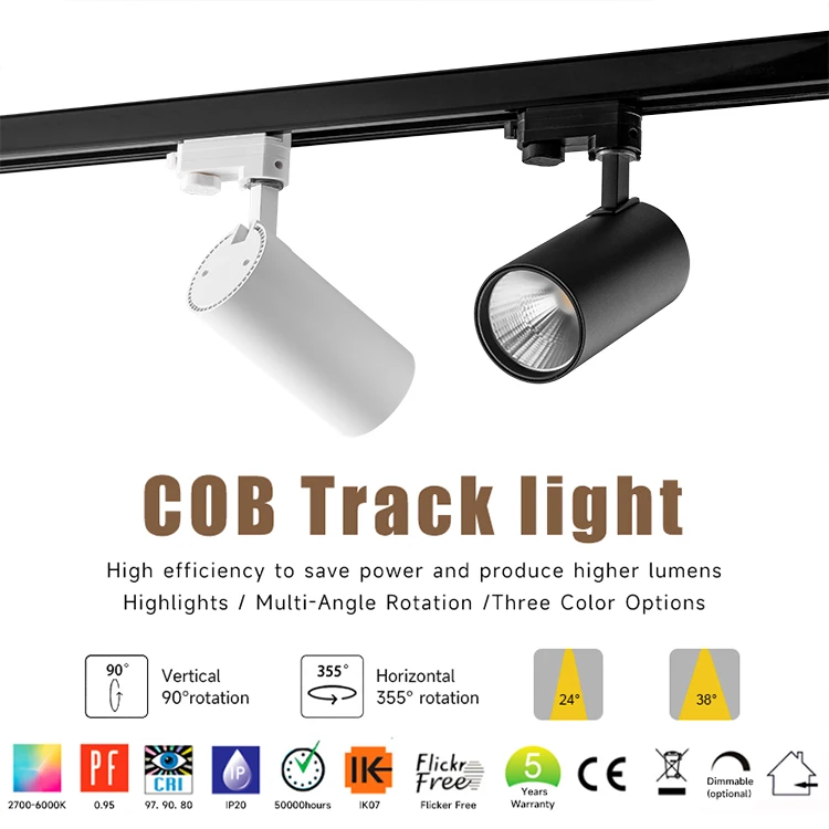 Europe Commercial Track Rail Lighting 20W 30W Focus Spot Light Dimmable Adjustable Indoor Aluminum Ceiling Cob Led Track Light