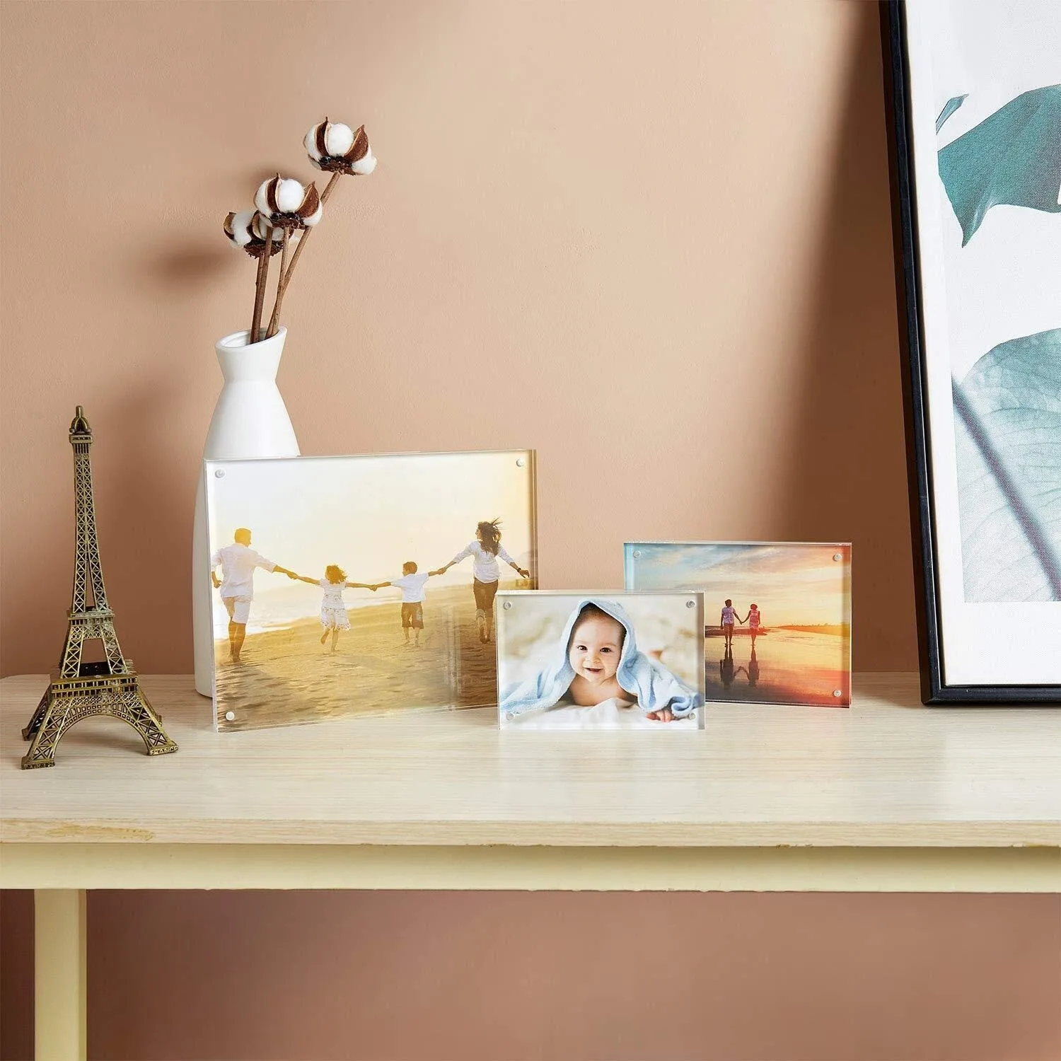 4X6 Inch Acrylic Picture Holder Double Sided Self Baby Pictures Standing Frame Prevents Fading Lucite Photo Frame With Magnets