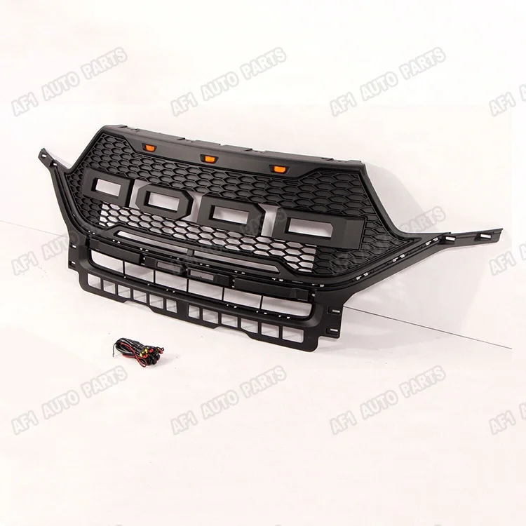 Front Bumper Grill For 2019-2021 Explorer Raptor Style Black w/Lights Letters