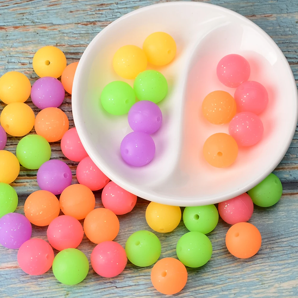 Borjay 2022 Low Moq New Custom Food Grade Bpa Free Wholesale Silicone Bead Glitter Soft 15mm 12mm Round Bulk For Jewelry Making
