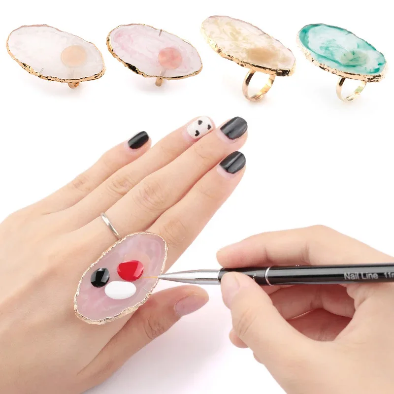 Cheap New Resin Stone Nail Art Palette Finger Ring False Nails Tips Drawing Color Mixing Display DIY Manicure Polish Gel Tool