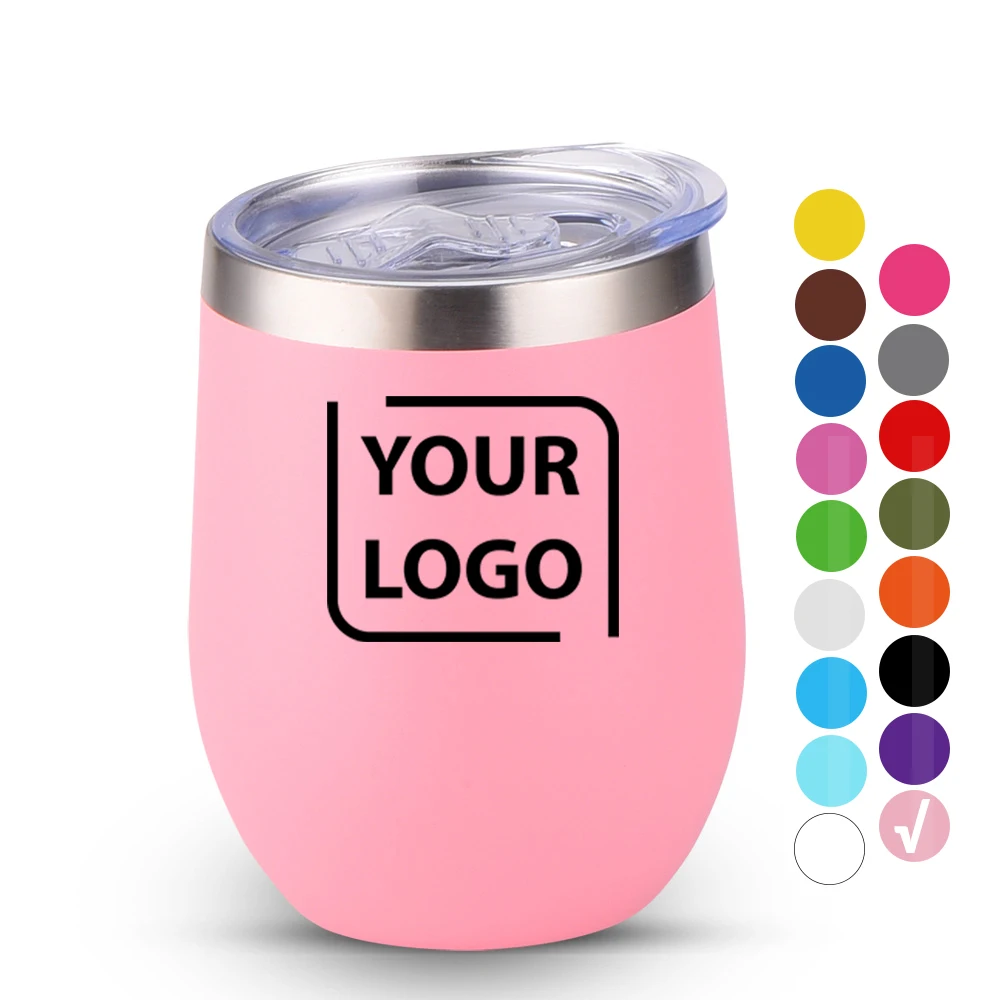 Wholesale Steel Wine Tumbler 12 oz Double Wall Insulated Powder Coating Egg Shape Personalized 12oz Wine Tumbler with Lid