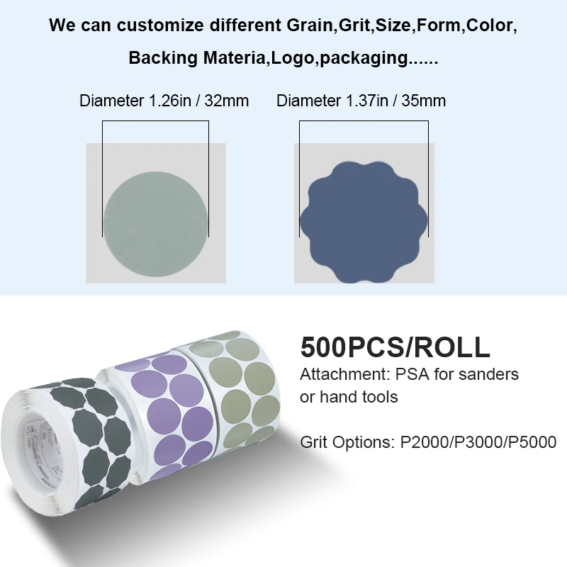 36mm Adhesive Abrasive Disc roll 2000 Grit Film Sanding Disc Roll Trizact 466LA Silicon Carbide PSA Sand Disc For Industrial Use
