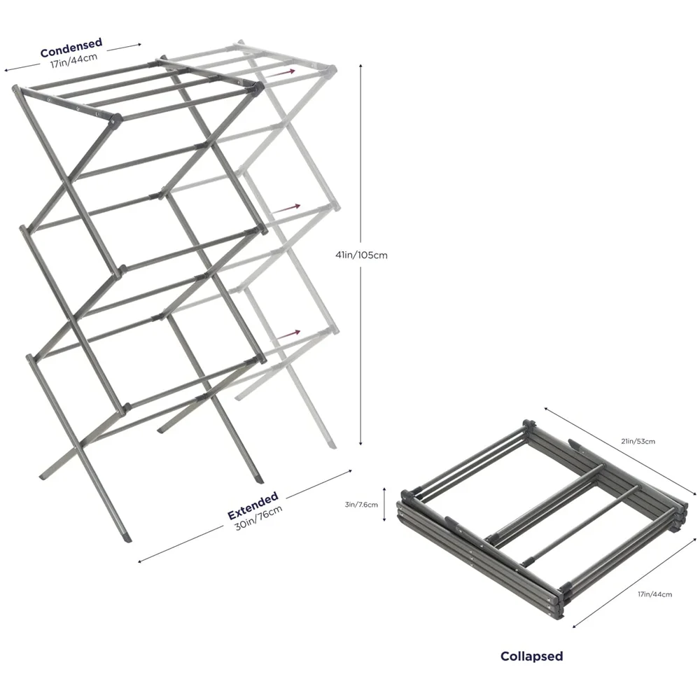 Collapsible 3 Tier Foldable Clothes Hanger Drying Rack Stand Extendable Airer Dryer For Laundry Room