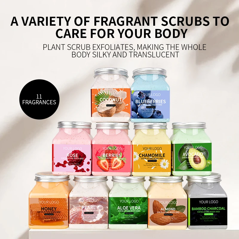 Private Label Natural Avocado Coconut Exfoliating Body Scrub And Face Whitening Body Scrub