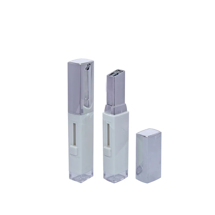Unique 3g push up square silver lid empty plastic private label lipstick tube cosmetic lipstick containers packaging