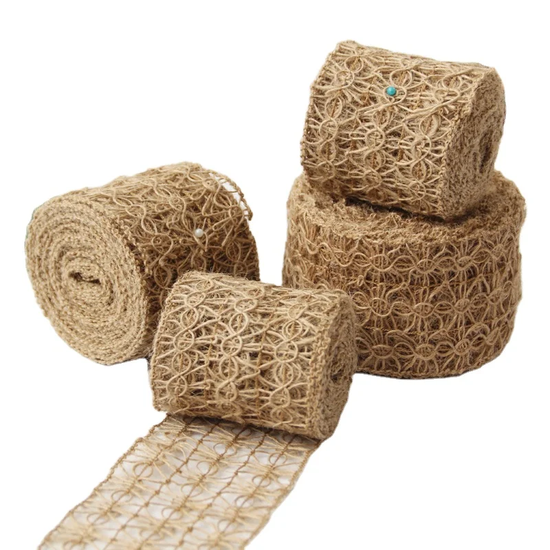 2.5inch Width Jute Ribbon DIY Knitted Hollow Gift Wrapping Linen Burlap Ribbon Webbing Outdoor Wedding Decor Ribbon