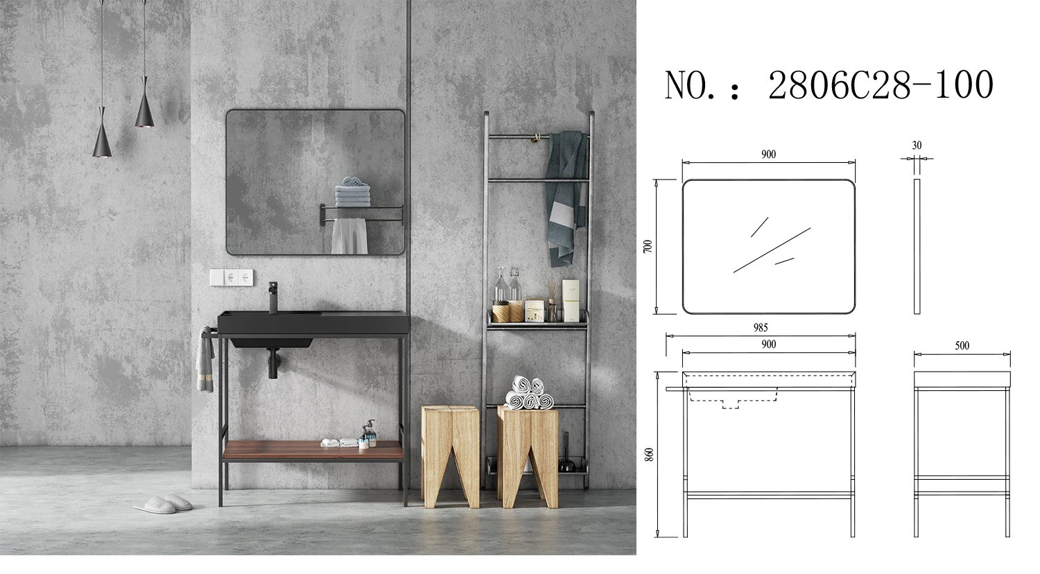 Customized Solid Surface Artificial Stone Wash Hand Basin Elegance Black Washbasin Bathroom Sink With Standing Legs