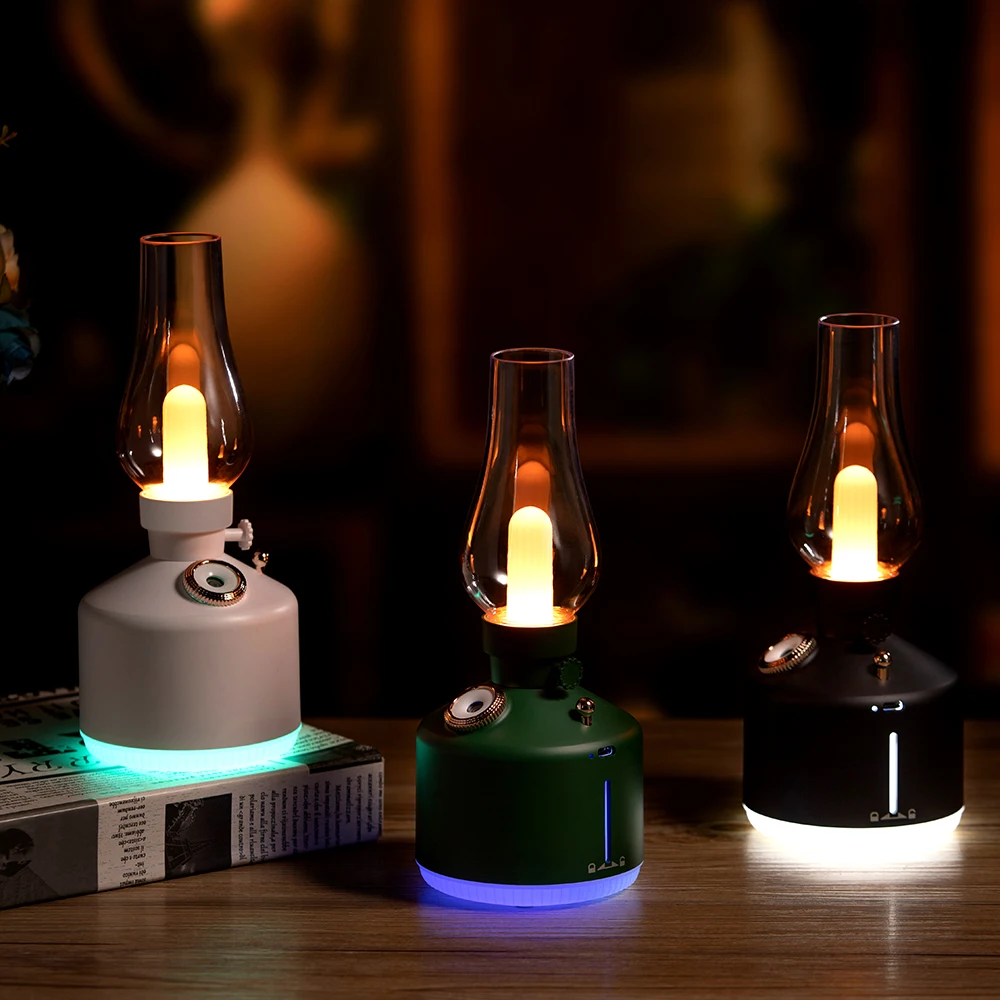 2022 New Kerosene Lamp Creative Air Humidifier Desktop Night Light Aromatherapy Essential Oil Diffuser