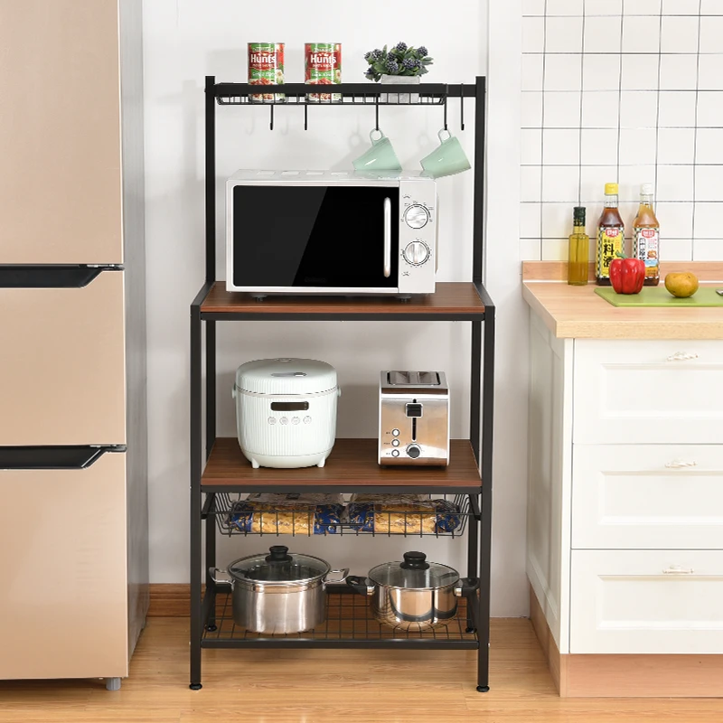 WIREKING New Bakers Rack Kitchen Island Standing Shelf Microwave Oven Rack Organizer Table
