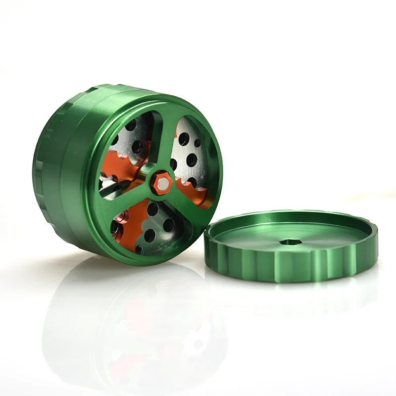 2.48 inch metal aluminum alloy herb grinder four-layer diameter 63mm innovative tooth appearance mechanical dry tobacco grinder