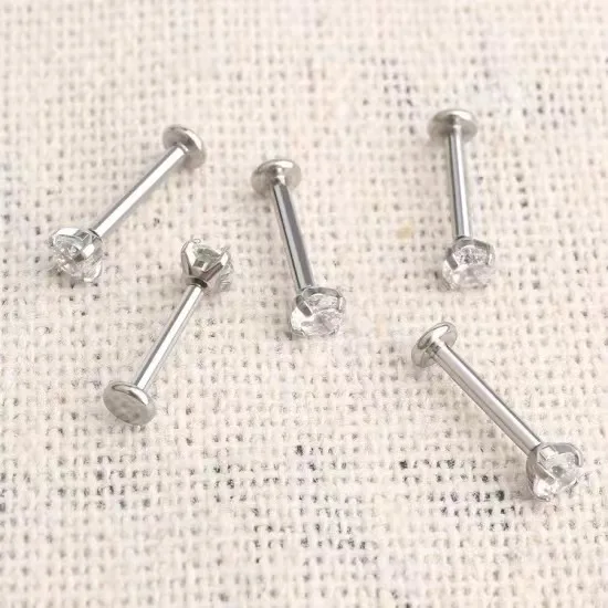 custom 316l stainless steel zircon press fit tragus flat back earring piercing jewellery labret
