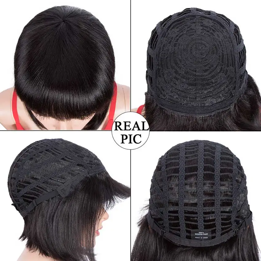 Ombre Color Short Bob Wigs With Bangs Brazilian Remy Hair Straight Human Hair Wigs With Bangs For Black Women Human Hair Wigs
