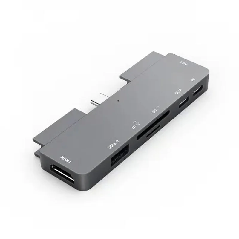 Multi function Usb Type-C 7 in 1 Hub with 4K HD-MI USB3.0 Type C PD SD/TF Card reader 3.5 stereo audio aluminum alloy for ipad