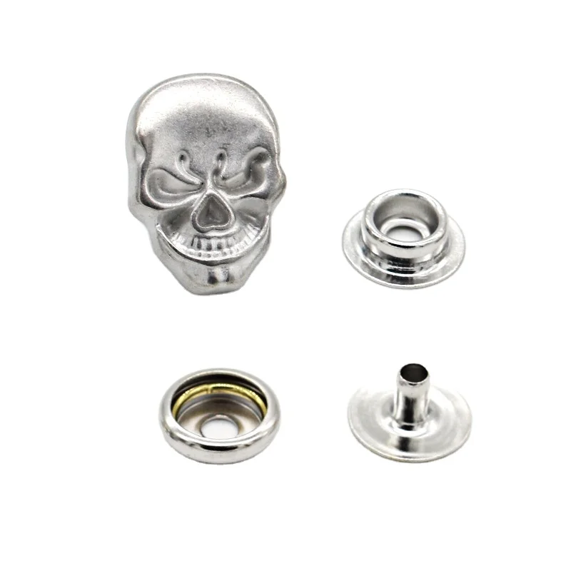 New Arrived Skull Head Line 24 Snap Set Metal Button Nickel Plate
