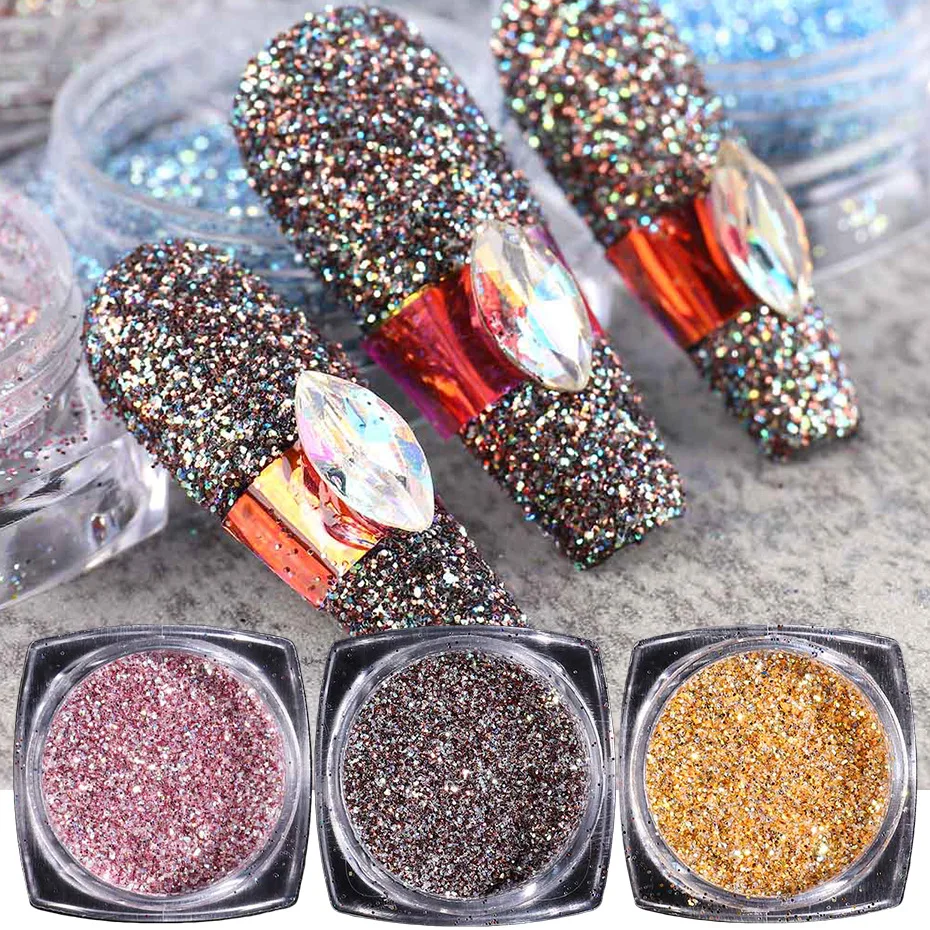 30 Colors Reflective Acrylic Nail Glitter Sparkling Diamond Sand Nail Art Decoration Holographic Silver Pigment Powder Manicure
