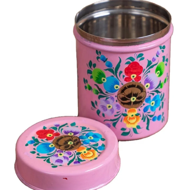Canisters , stainless steel food storage box, hand painted canisters
