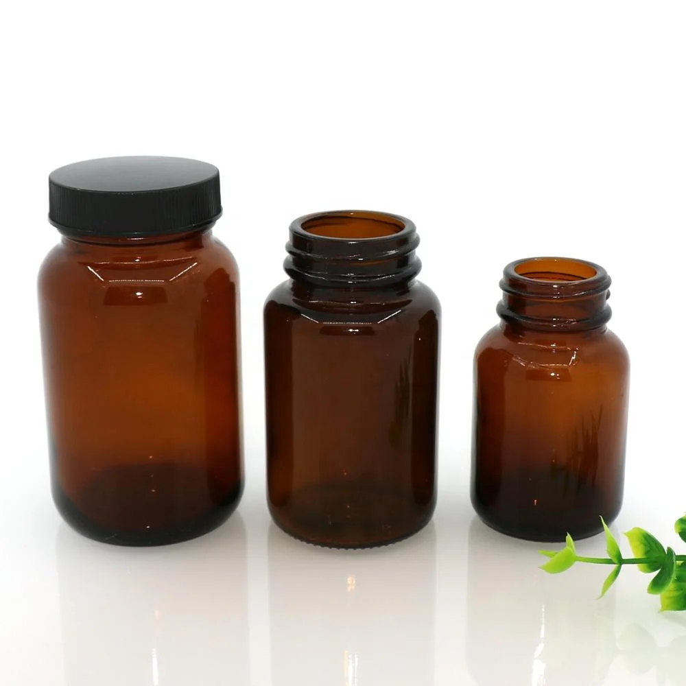 60 75 100 120 150ml/cc wide-mouth empty pharmaceutical glass tablet amber bottle medical pill bottle