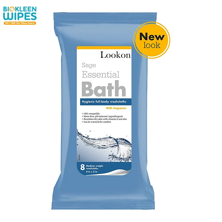 Biokleen Free Sample Essential Cleansing Premiostened CHG Adult Wet Tissues Bathing Wipes Factory Bath Wet Wipes
