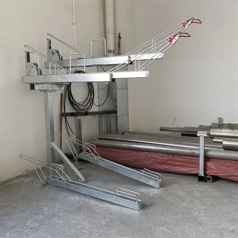 Easylift Premium gas-powered Double-Decker Assisted 4 Two-Tiered Cycles Storage Rack Across Two Tires for Handily Storing Bikes