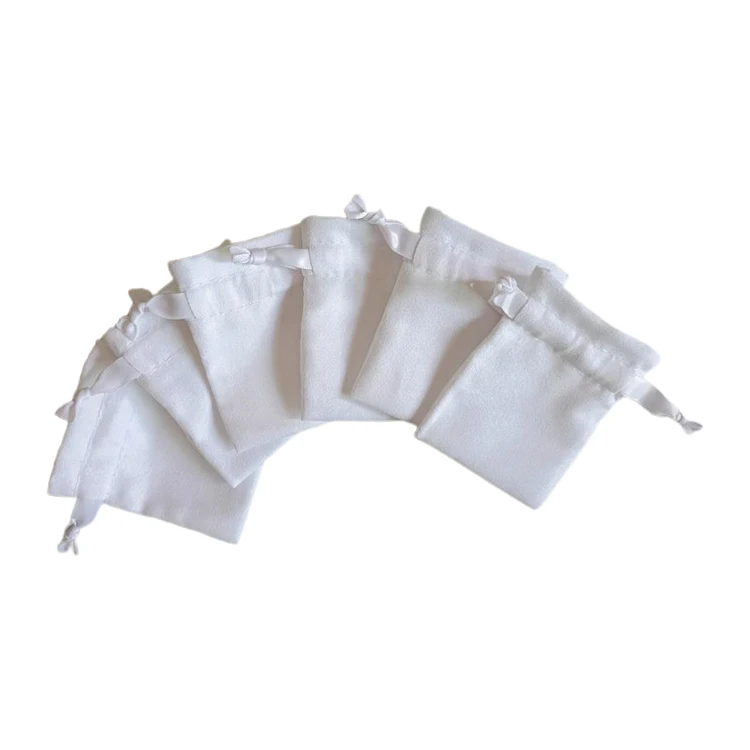 White custom jewelry packaging bag satin drawstring personalized logo