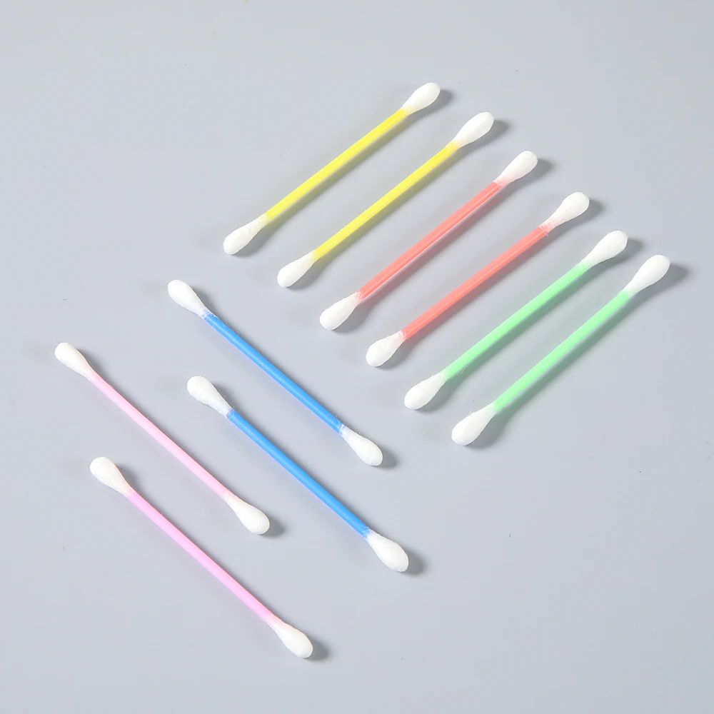 Factory Price 100pcs Plastic Stick Double Round Heads Cosmetic Cotton Buds Swabs