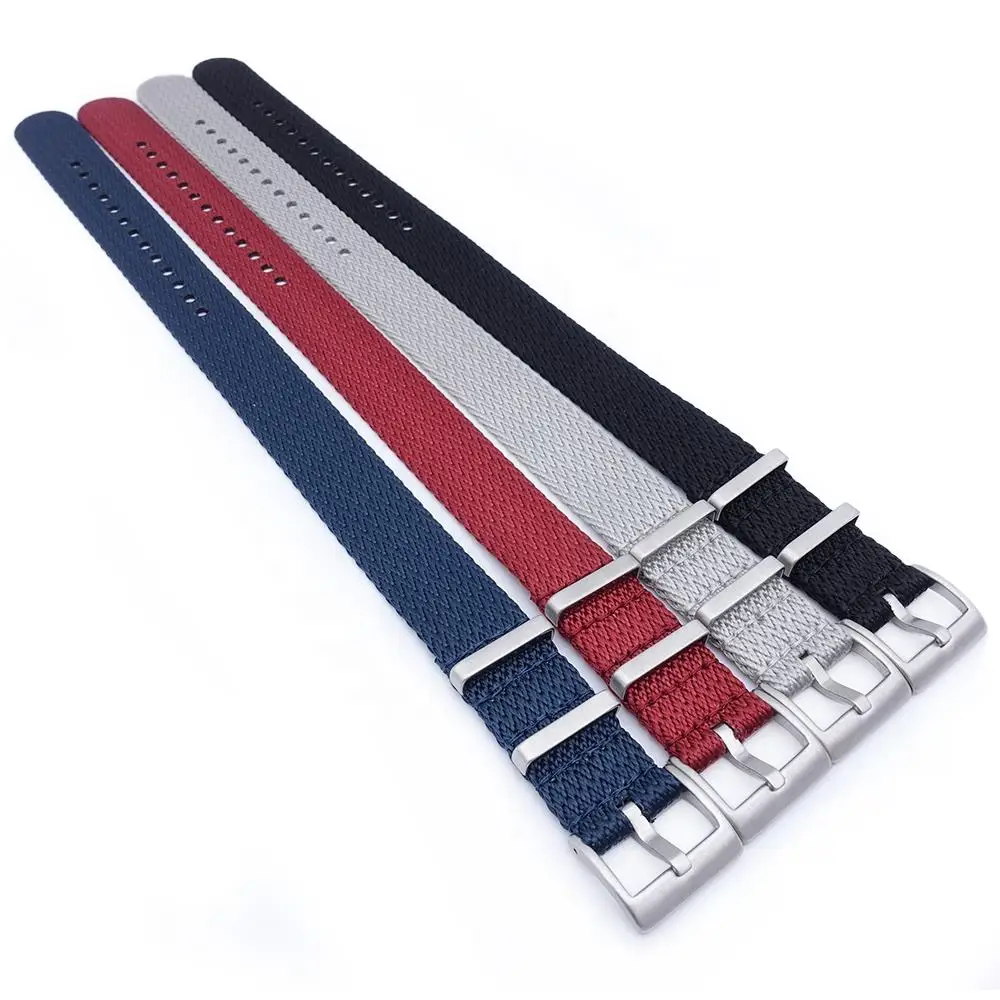 Custom Two-Piece Herringbone Stripe Sport Nylon Watch Band 20mm & 22mm Wrist Strap