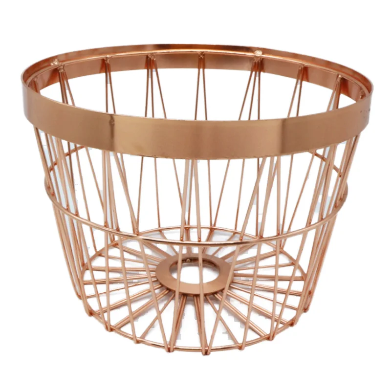 Elegant Rose Gold Plating Round Shape Wire Mesh Metal Storage Basket Pen Container Multi-Function Cosmetic Makeup Brush Holder