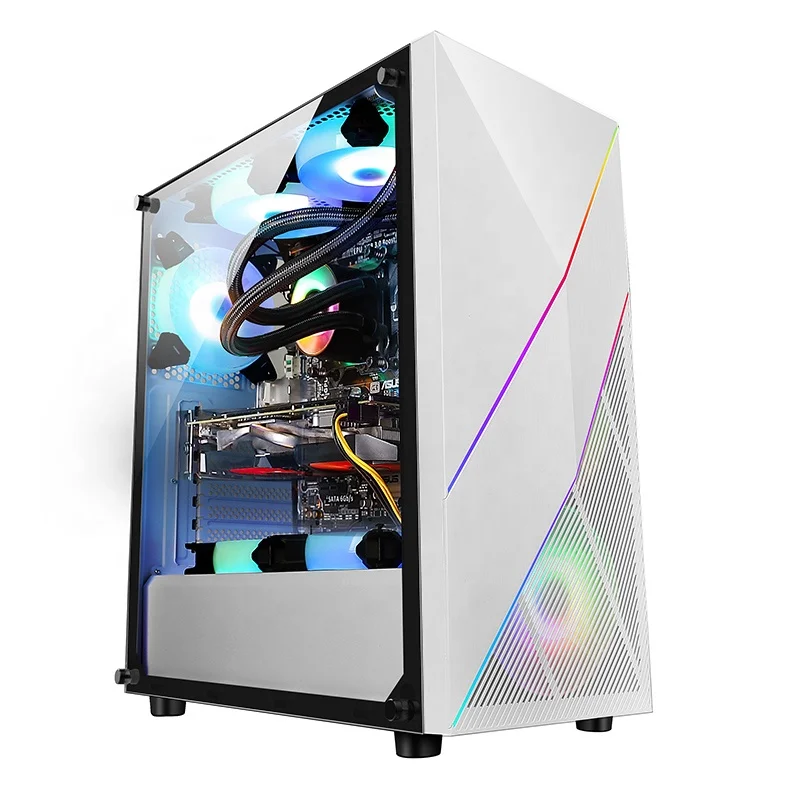 wholesale two bars full side transparent tempered glass RGB computer cases & towers with 6 rgb fans