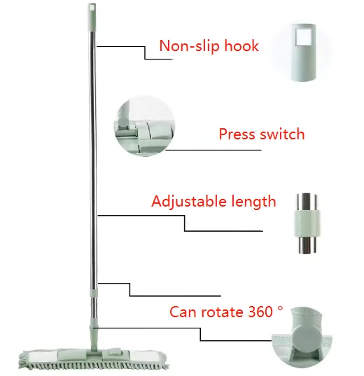 360 degree rotating dust mop flat dusting mop with microfiber pad