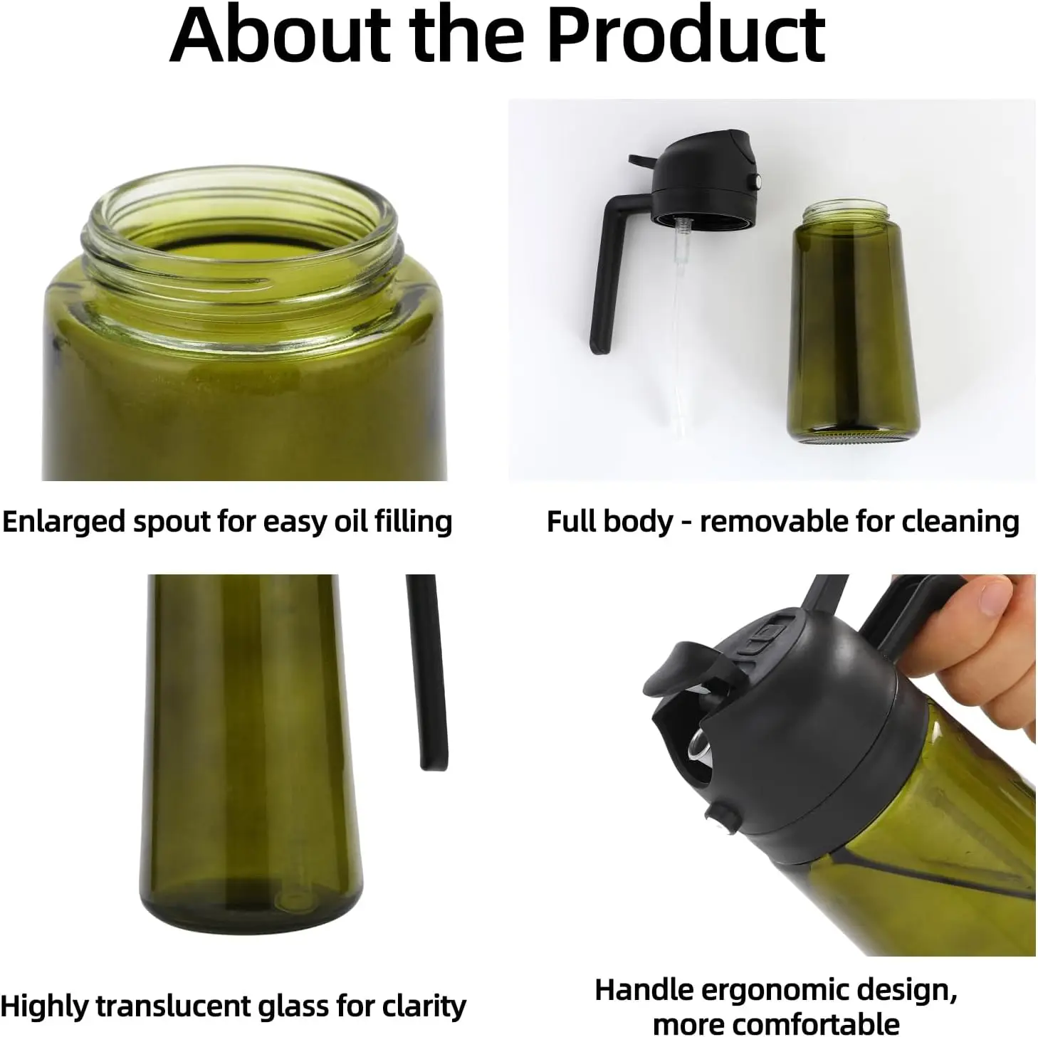 16oz Customized Cooking Olive Oil Sprayer BBQ Salad Soy Sauce Oil Dispenser for Kitchen Dark Green Dual Spray Pour Glass Bottle