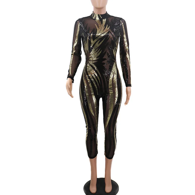 Hot style Long sleeves sexy tight ladies african print jumpsuits club wear for women FM-CY8210