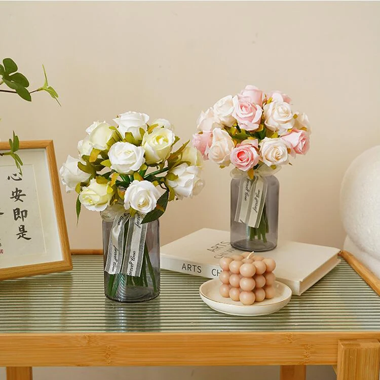 Wholesale Artificial Plants Flowers In Bulk Decorative Fake Flowers Green Plants Faux 12 Heads Silk Flower Bouquet For Wedding