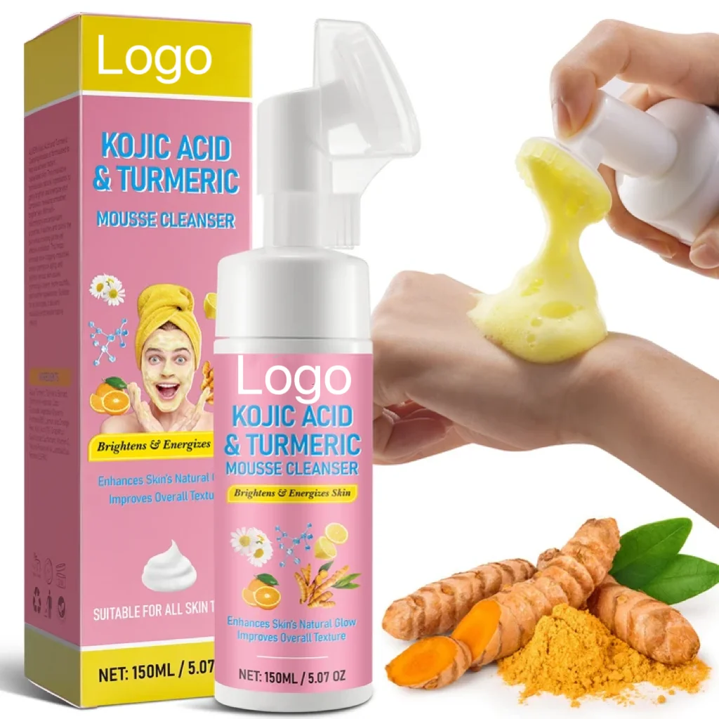OEM Facial Foaming Acne Pimple Dark Spot Removal Deep Cleaning Face Wash Kojic Acid Turmeric vitamin c Facial Cleanser Mousse