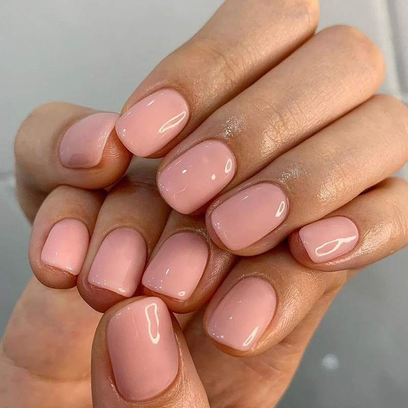 Wholesale Elegant Pink Solid Color Private Lavle Baby Boomer Press On Nails Acrylic Short Kids Impress False Nails Packaging