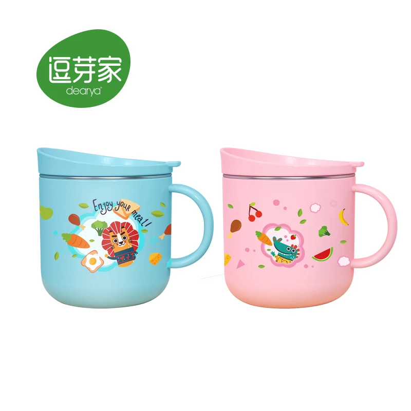 Stainless steel kid training water cup straw milk cup washable easy  with lid for children