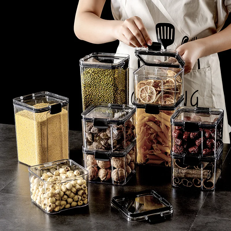 Clear BPA Free 7-Piece Set Air Tight Easy Open Lids Cereal Seal Pot Dry Food Storage Containers for Pantry Organization