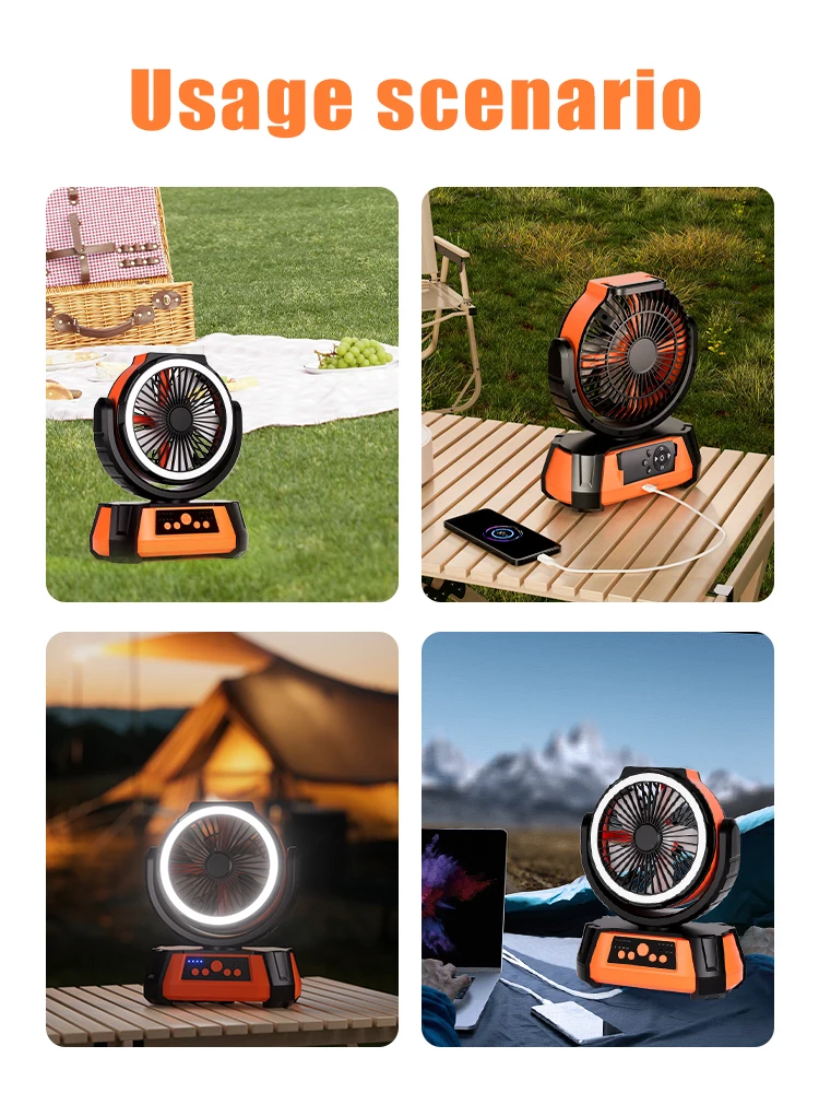 Portable 20000mAh Rechargeable Outdoor Camping Fan USB Table Fan With LED Light And Power Bank For Tents