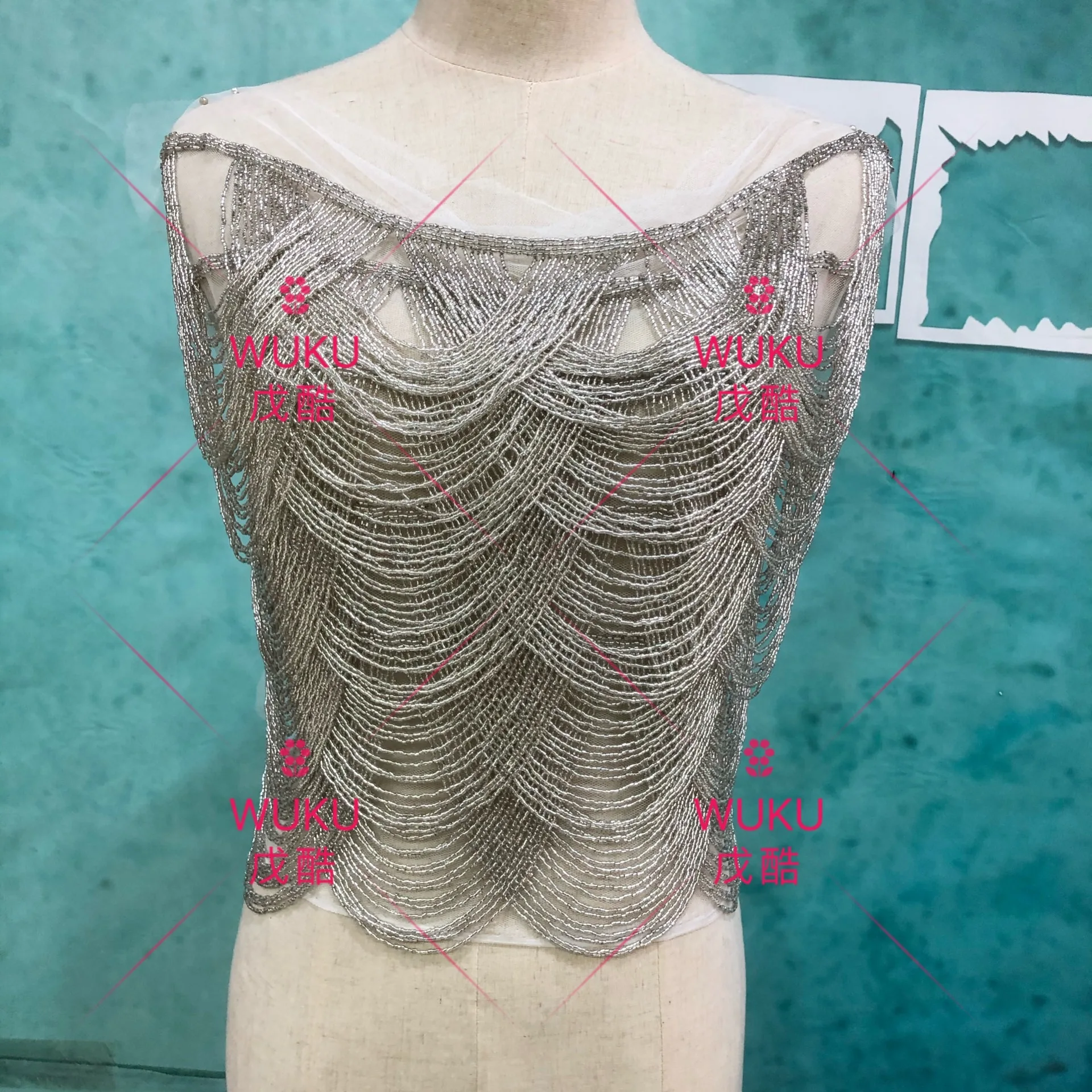 
haute coture beads fringe tassel appliuqe patch 