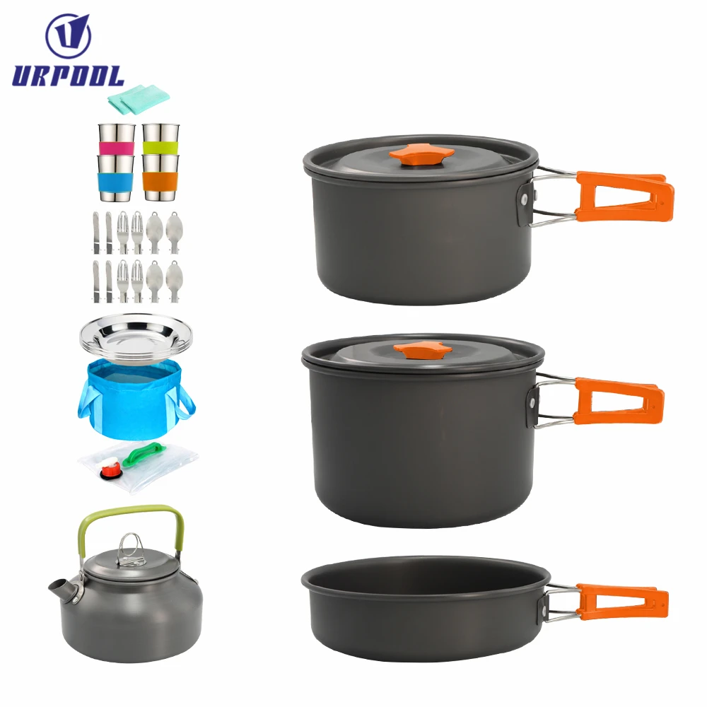 Camping Tableware Outdoor Cookware Set Pots Tourist Dishes Bowl Kitchen Equipment Gear Utensils Hiking Picnic Travel