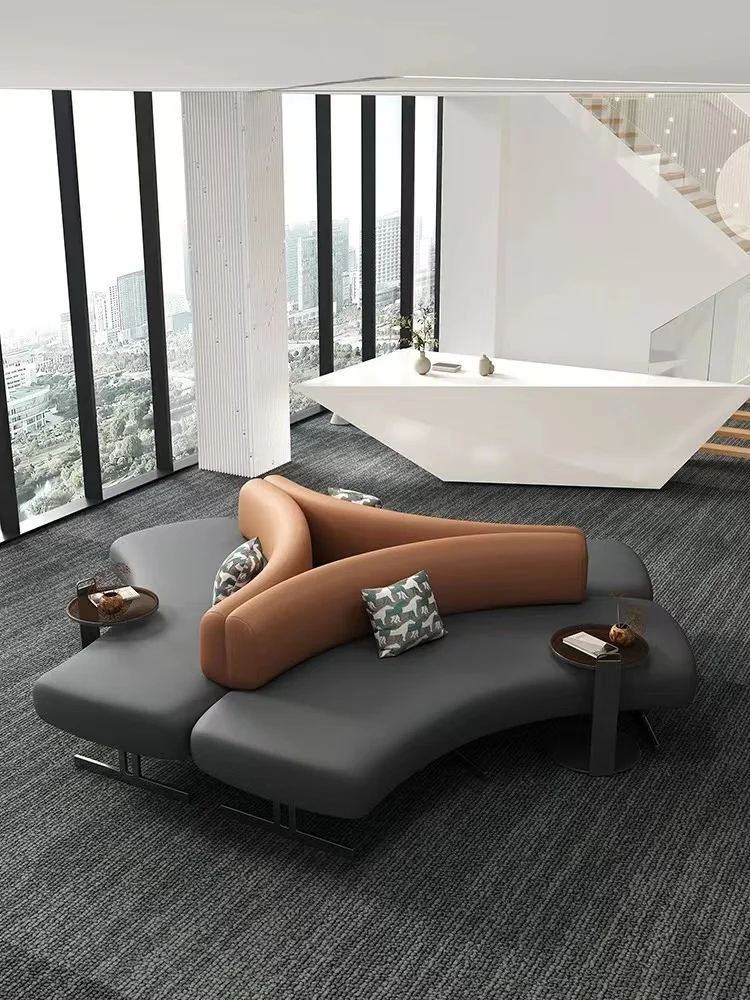 Italian Designer Light luxury Hotel Lobby Business Negotiation Sofa Bank Rest Area Backrest Leather Art Sofa